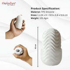 Product specs for Calmras Masturbating Sleeve - TPE silicone, 9.5cm length, 121.4g weight