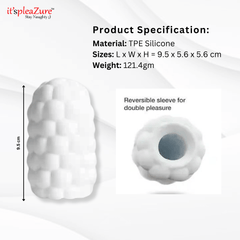 Product specs: TPE silicone, 9.5cm reversible sleeve, 121.4g weight