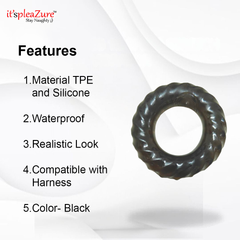 Penis ring features: waterproof, harness-compatible TPE silicone