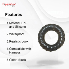 Penis ring features: waterproof, harness-compatible TPE silicone