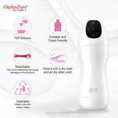 Close-up of Tryfun Automatic Masturbator’s TEP silicone material, stretchable design, and care instructions