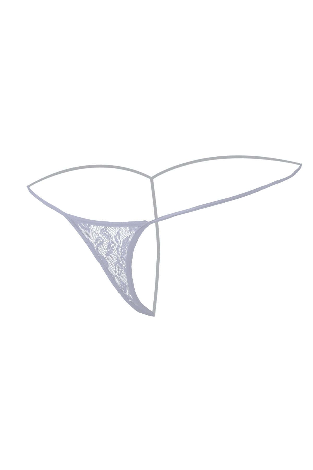 A white sheer floral thong underwear on a plain background.