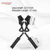 Black harness with measurements on a white background, featuring the brand 'it's pleazure'.
