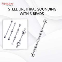 Steel urethral sound with 3 beads - Medical-grade stainless steel