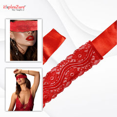 ItspleaZure Red Satin & Floral Mesh BDSM Blind Fold