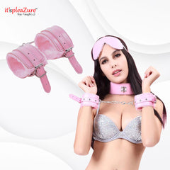 Leather And Fur Pink Hand Cuffs at Itspleazure