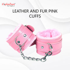 Leather And Fur Pink Hand Cuffs at Itspleazure