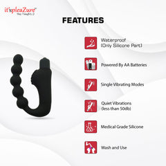 P-spot massager features - waterproof, medical silicone, AA battery powered