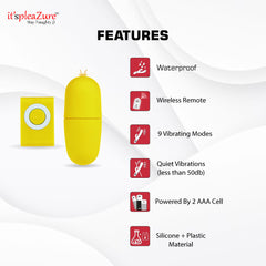 it'spleaZure wireless egg vibrator features - 9 modes, waterproof, 2x AAA powered