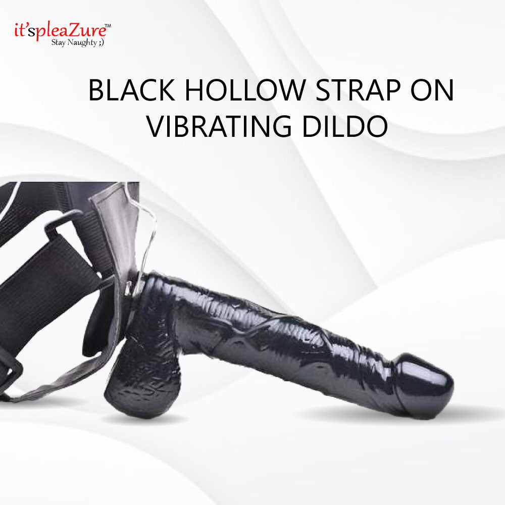 it'spleaZure Black Hollow Strap-On Vibrating Dildo - Realistic TPE silicone for couples' play