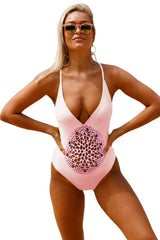 ItsPleaZure Pink Crochet Front Detail One Piece Bathing Suit for at itspleaZure