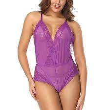 ItspleaZure V Neck Crossover Front Bodysuit Purple for at itspleaZure