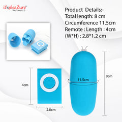 Blue egg vibrator dimensions - 8cm length, 11.5cm circumference with 4cm remote
