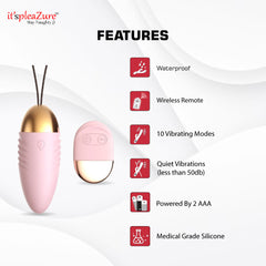 Pink egg vibrator features - medical silicone, AAA powered, quiet operation