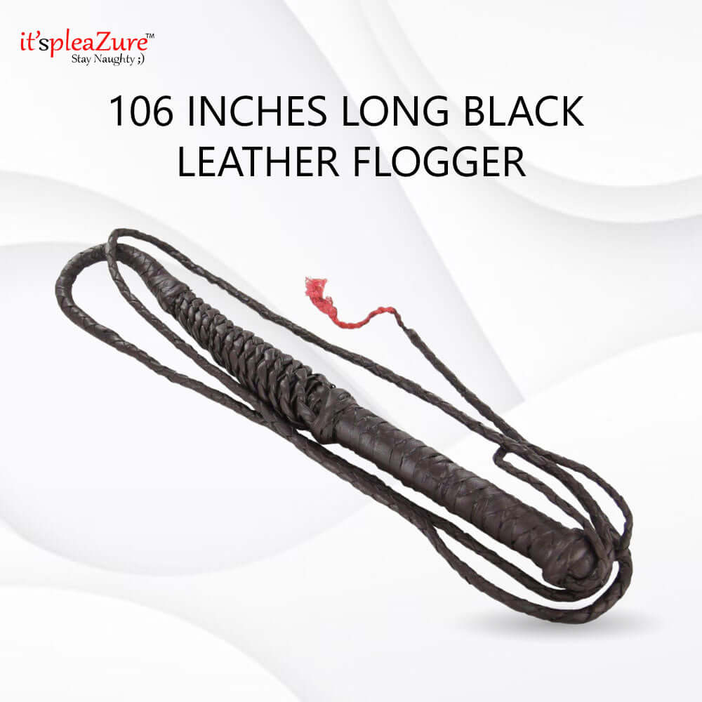 It'spleaZure 106-Inch Black Leather Flogger - Extra-Long BDSM Whip