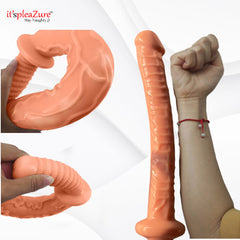 Realistic skin texture detail on giant silicone dildo