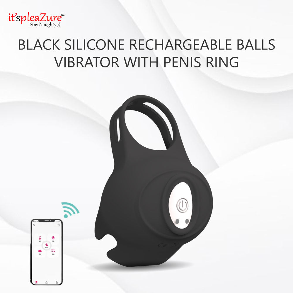 it'spleaZure black vibrating penis ring with rechargeable balls - dual stimulation