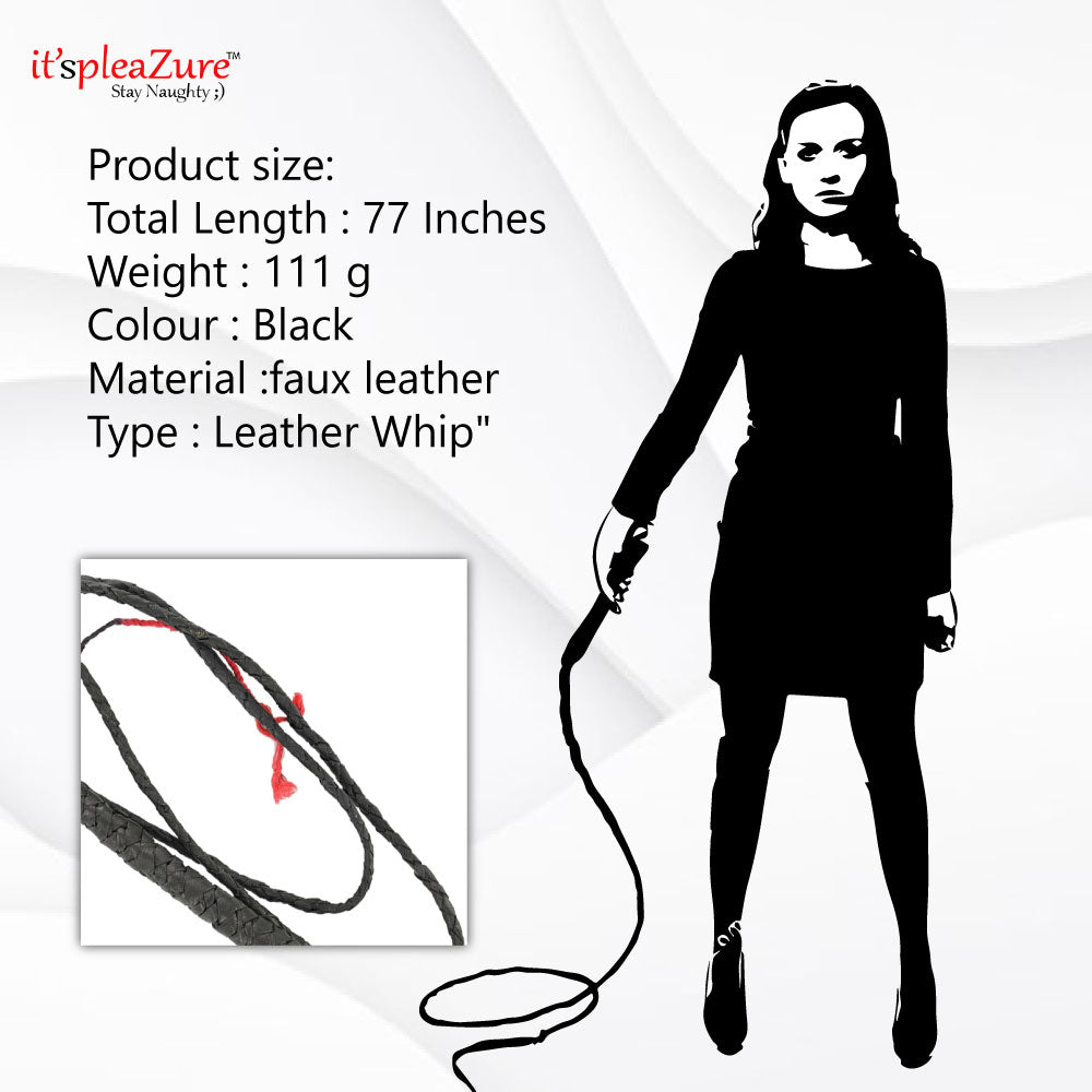Close-Up of 77 Inch Faux Leather Whip - Perfect for Sensory and Impact Play