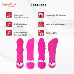 Features of Mini Vibrating Wand – waterproof silicone, quiet vibrations, powered by AA batteries, medical-grade silicone
