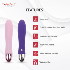 Features: 7 vibration modes, USB rechargeable, waterproof & whisper-quiet