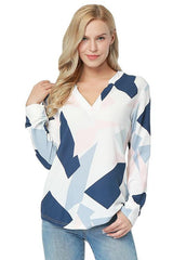 Mix Color Geometric Print Long Sleeves Top for Women at itspleaZure