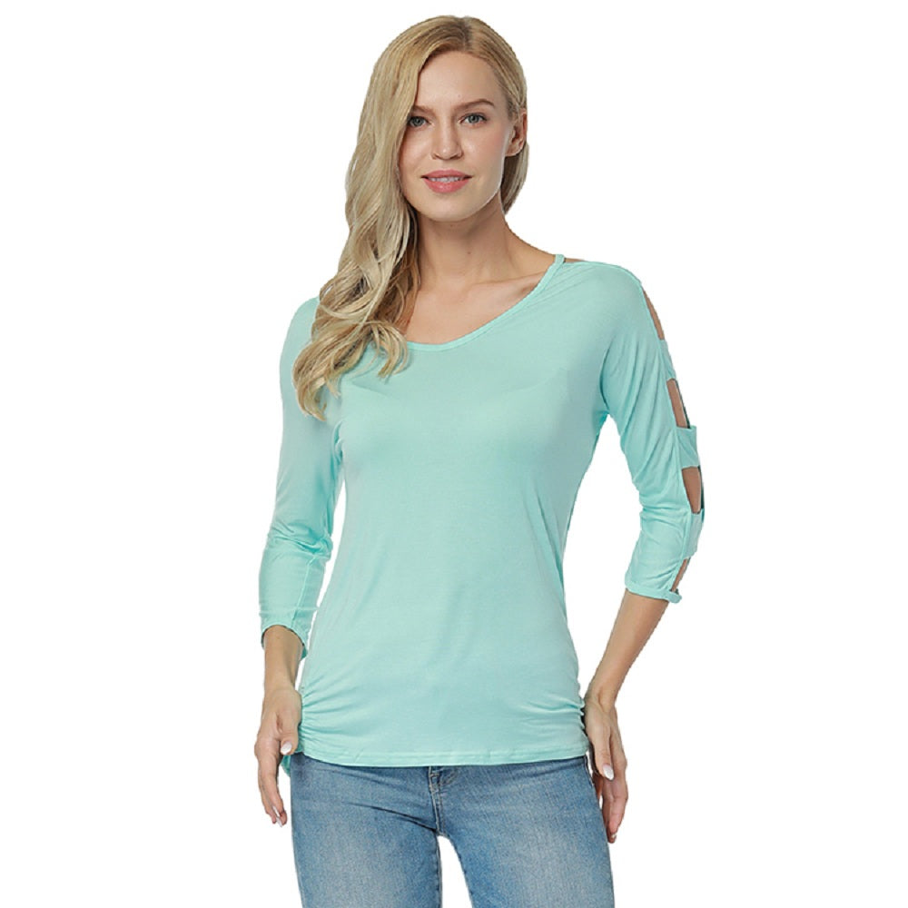 ItspleaZure Toothsome Green Cut Out Sleeves Top for at itspleaZure