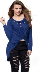 ItspleaZure Woman's Royal Blue Lace V Neck Full Sleeve Top