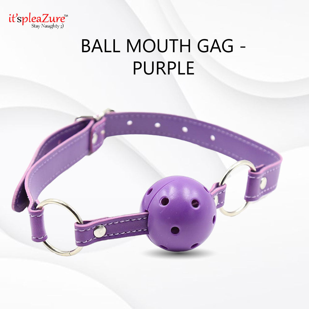 Purple Leather Ball Mouth Gag at Itspleazure