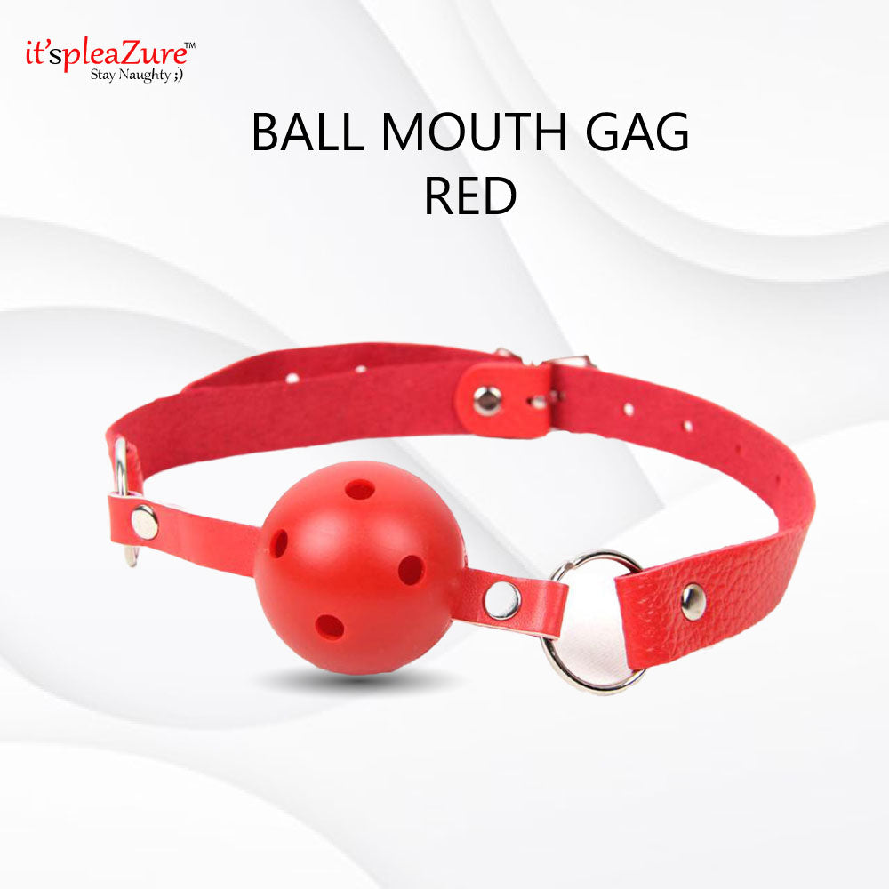 Red Leather Ball Mouth Gag at Itspleazure