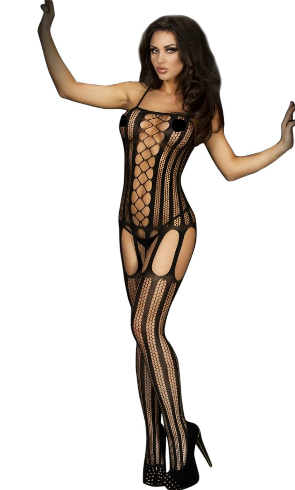 Fishnet and Stripes Black Bodystocking for Women at itspleaZure