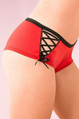 ItspleaZure Lace Up Microfiber Red Boyshort for at itspleaZure