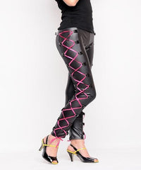 Black Leather Pants with Criss-Cross Lacs for Women at itspleaZure