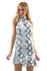 High Neck SIlver Sheen Mini Dress for Women at itspleaZure