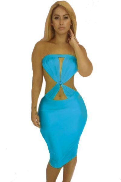 ItspleaZure Woman's Lake Blue Bold Twist Front Midi Dress for at itspleaZure