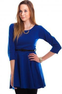 ItspleaZure Woman's Royal Blue Plain Belted Skater Dress for at itspleaZure