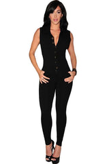 ItspleaZure Woman's Black Button Front Jumpsuit for at itspleaZure