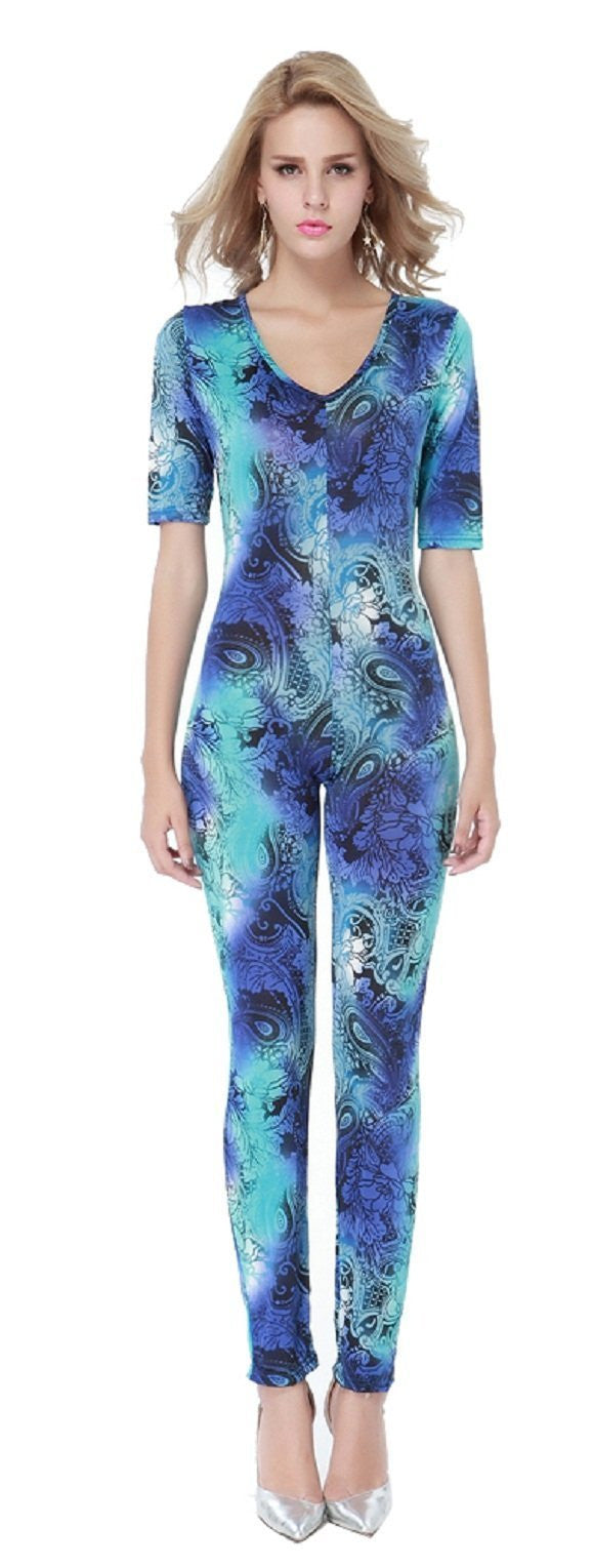 ItspleaZure Women's Blue Flower Printed Jumpsuit for  at itspleaZure