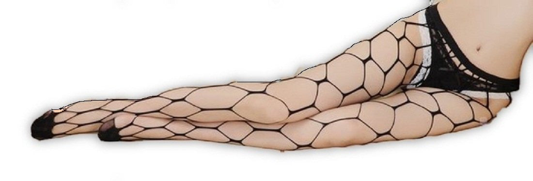 ItspleaZure Women's Elastic Big Holes Fishnet Stockings & Free Thong (Freesize_Q2MBS036_ARBT) for at itspleaZure