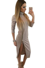Grey High Neck Sexy Side Slit Bodycon Dress For women at itspleaZure