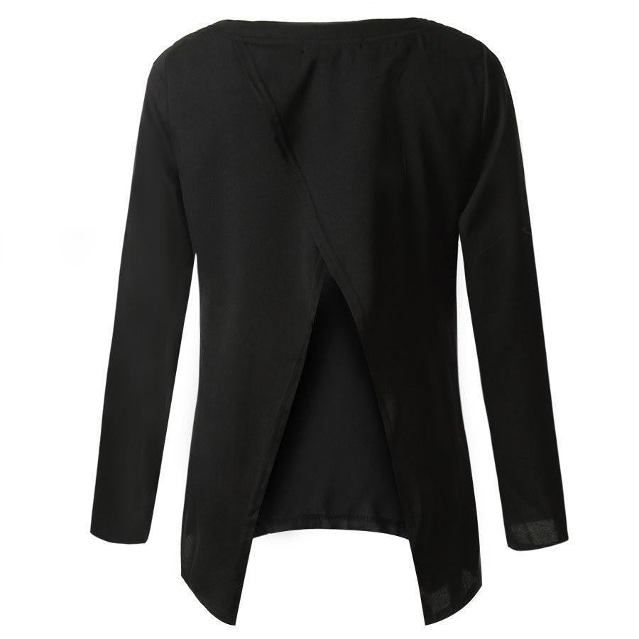Black Open Back Middle Sleeve Summer Top for Women at itspleaZure