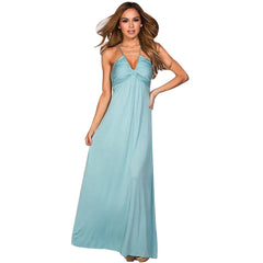 Blue Deep V Crossover Shoulder Straps Maxi Dress for Women at Itspleazure