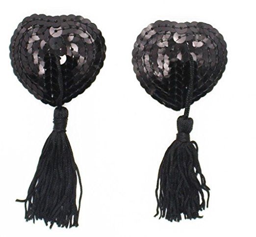 ItspleaZure Sweetheart Sequin Pasties With Tassel-Black for at itspleaZure
