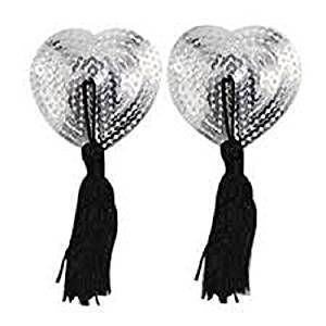 ItspleaZure Sweetheart Sequin Pasties With Tassel-Silver for at itspleaZure