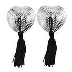 ItspleaZure Sweetheart Sequin Pasties With Tassel-Silver for at itspleaZure