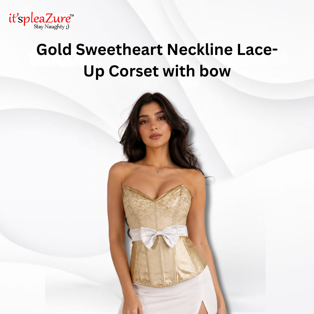 ItspleaZure's Gold Satin-Look Sweetheart Corset with White Bow & Lace-Up Back - XL