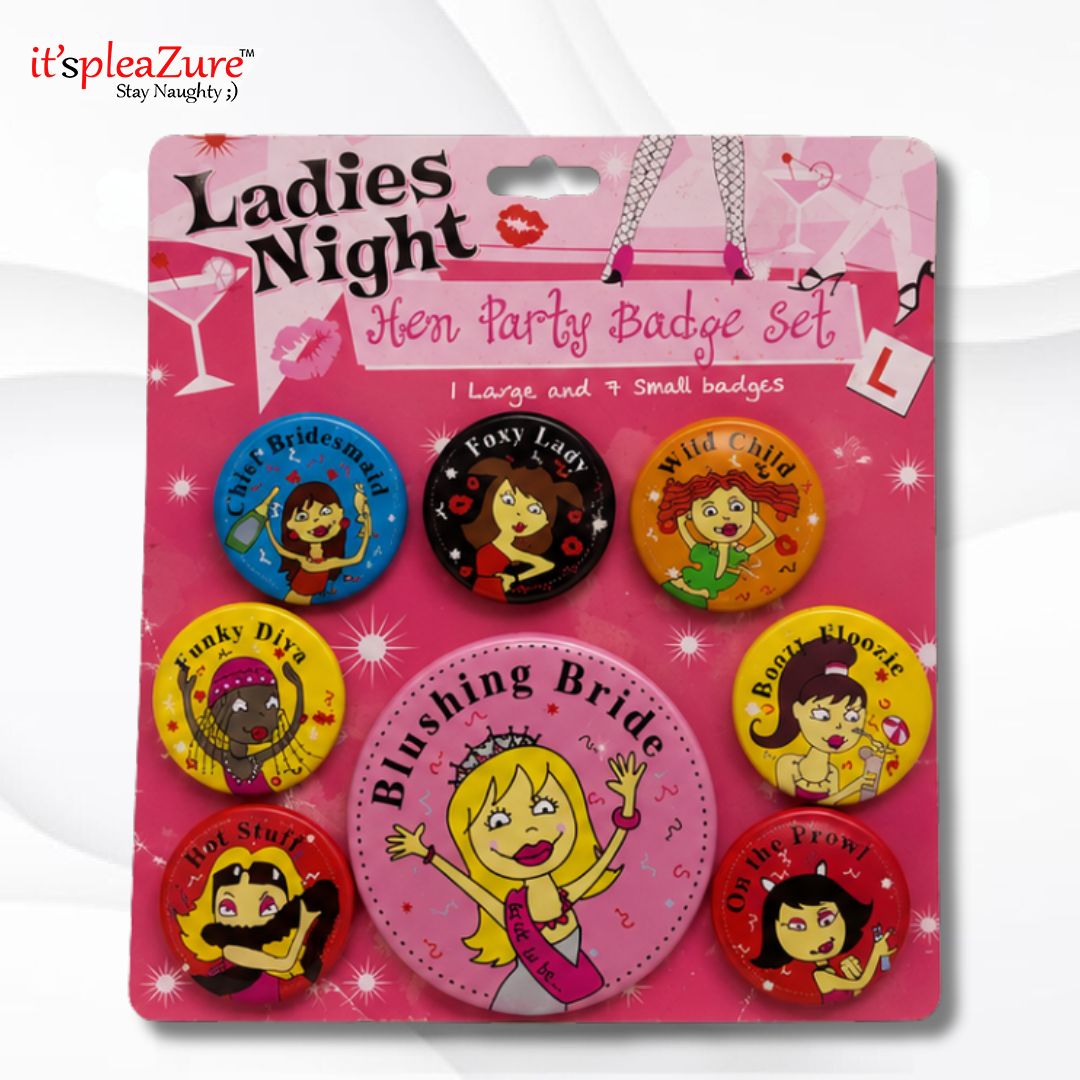 ItspleaZure's L Size Ladies Night Badge Set | 8-Piece Bridal Party Badges