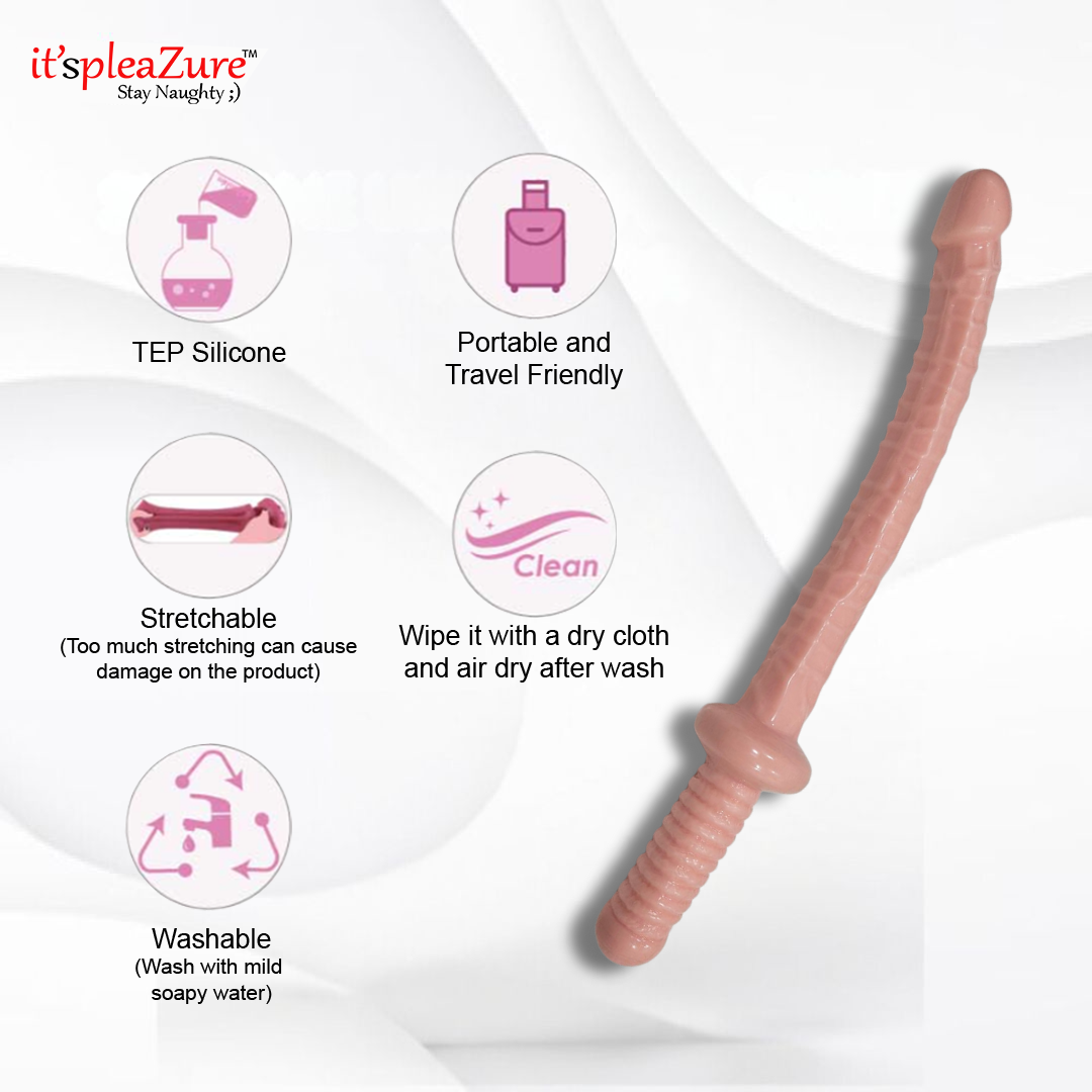 Sexual product with features listed on a white background