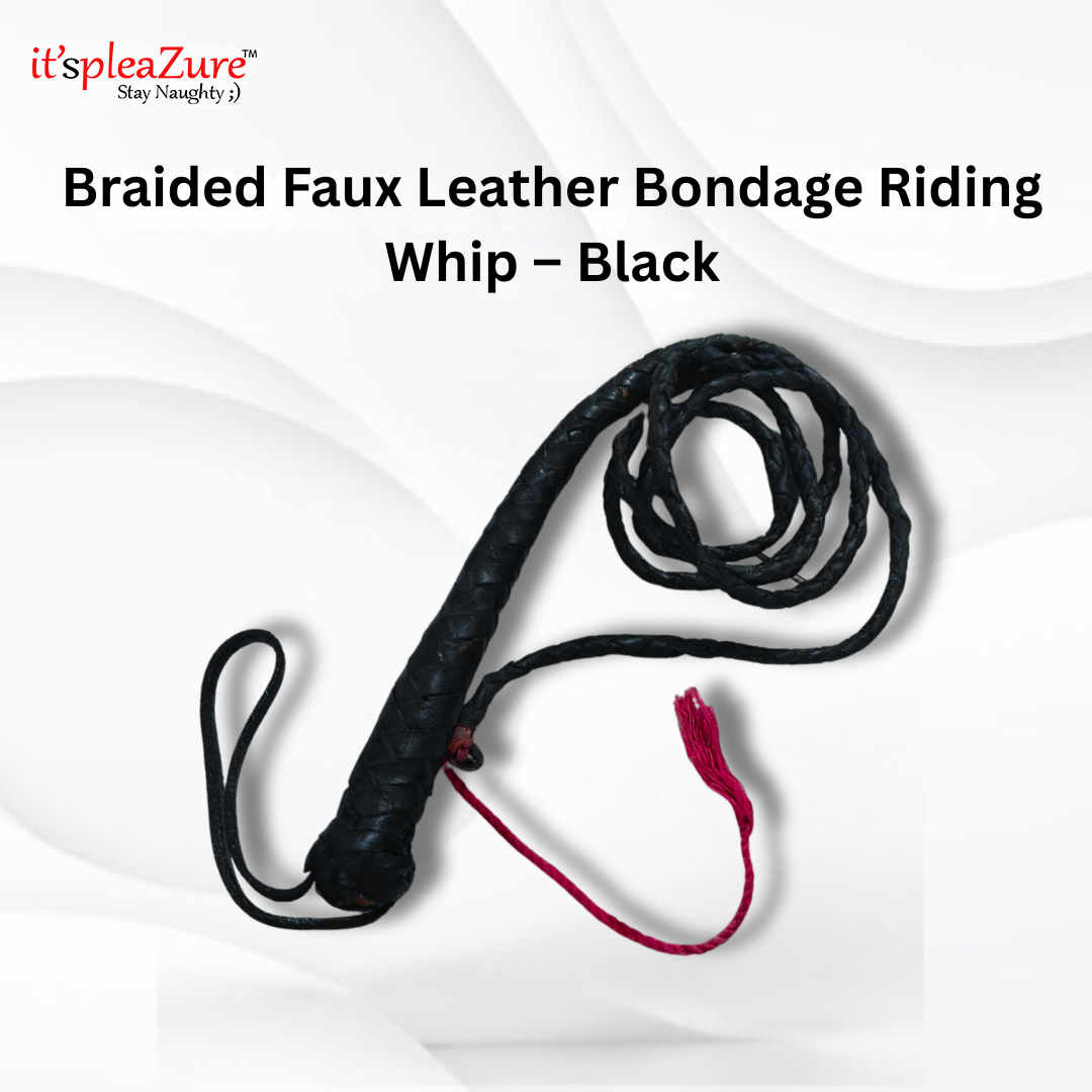 ItspleaZure Braided Faux Leather Bondage Riding Whip – Black