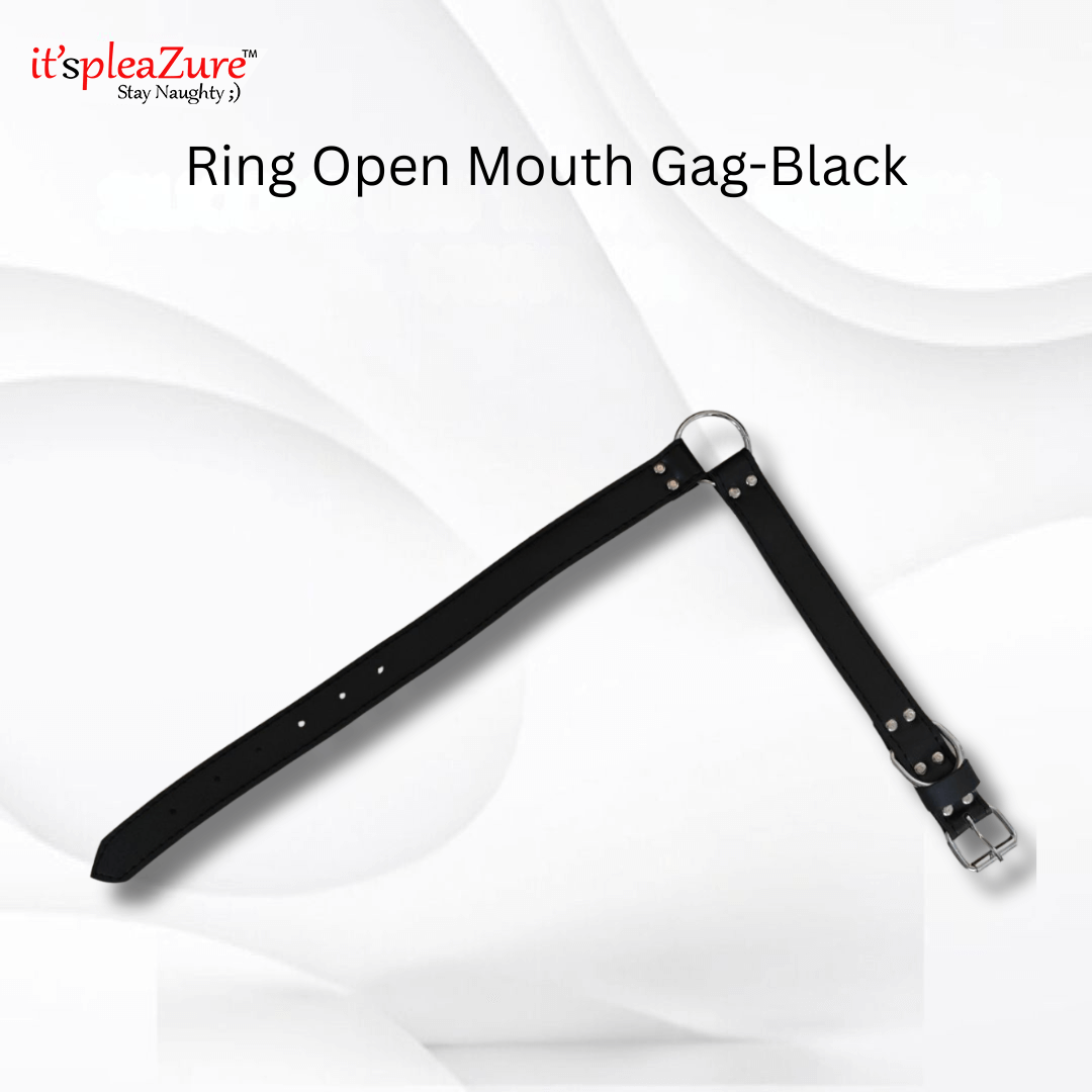 Black ring open mouth gag on a white background with 'it's pleazure' branding.