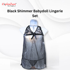 ItspleaZure's Black Shimmer Babydoll Lingerie Set